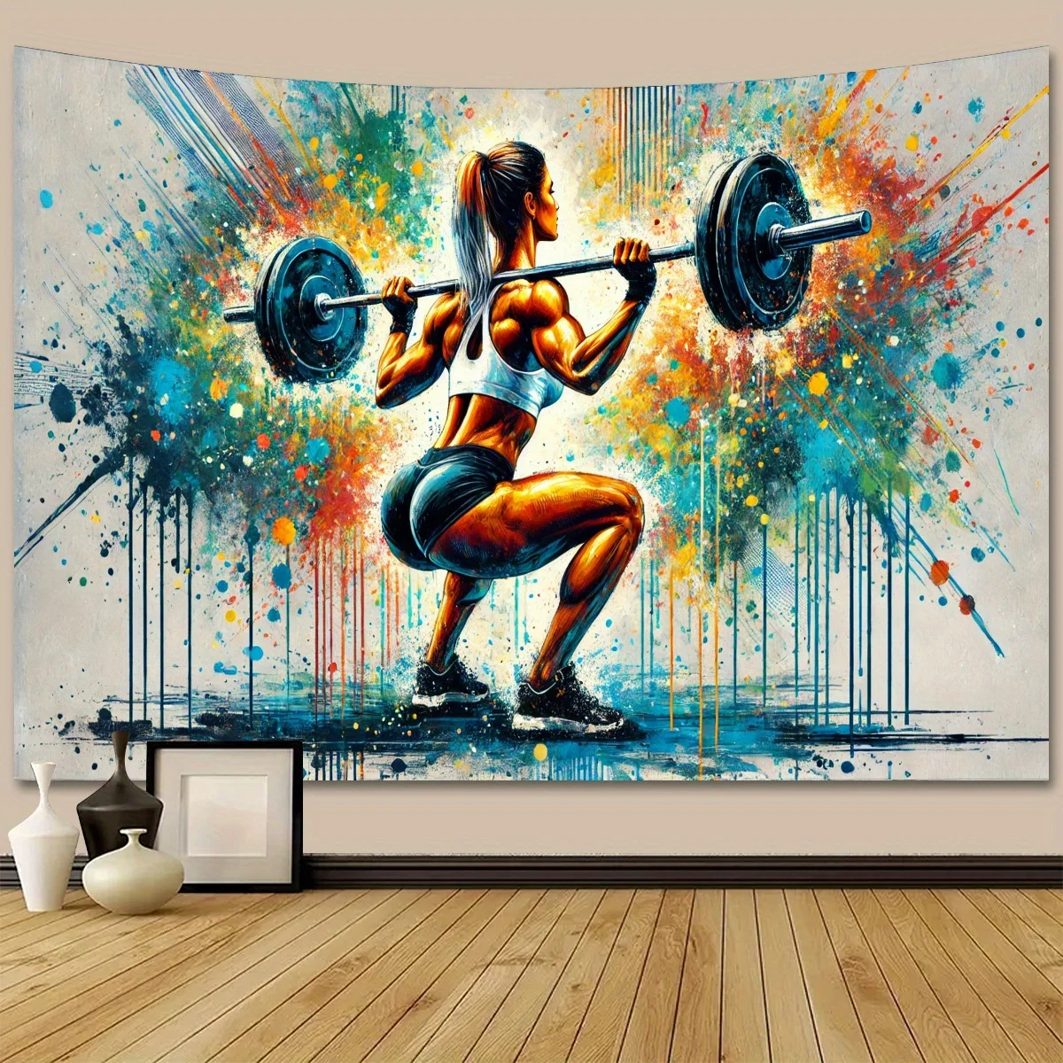 Vibrant Fitness and Energy Tapestry Party Decor Colorful Bodybuilding Art Tapestry 150x230cm