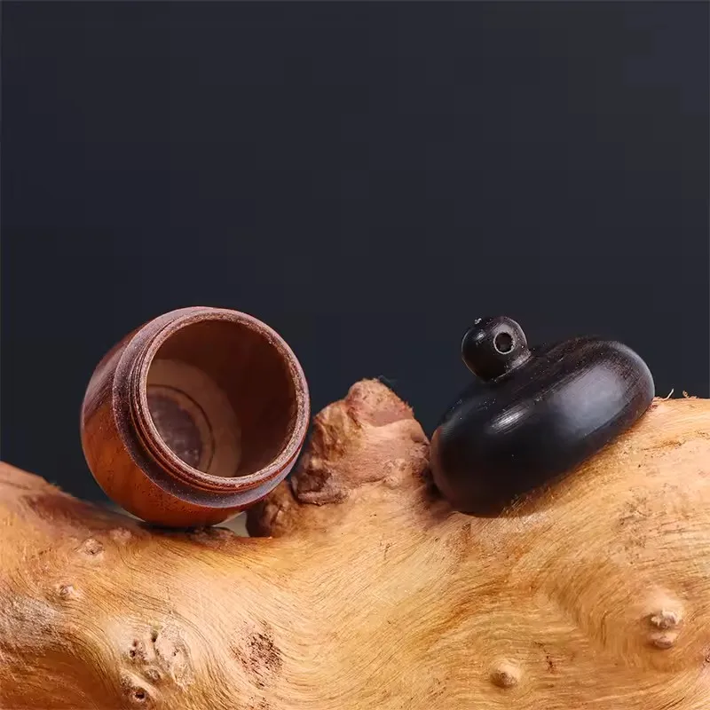 Picture 7: Solid Wood Acorn Shape Storage Box Mini Sandalwood Medicine Pill Box Portable Store Small Items Container Granule Storage Box