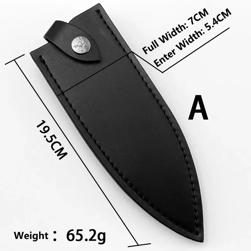 4 Sizes Black First Layer Leather Straight Knife Sheath Cook Chef Knives Cowhide Cover Kitchen Scabbard with Buckle