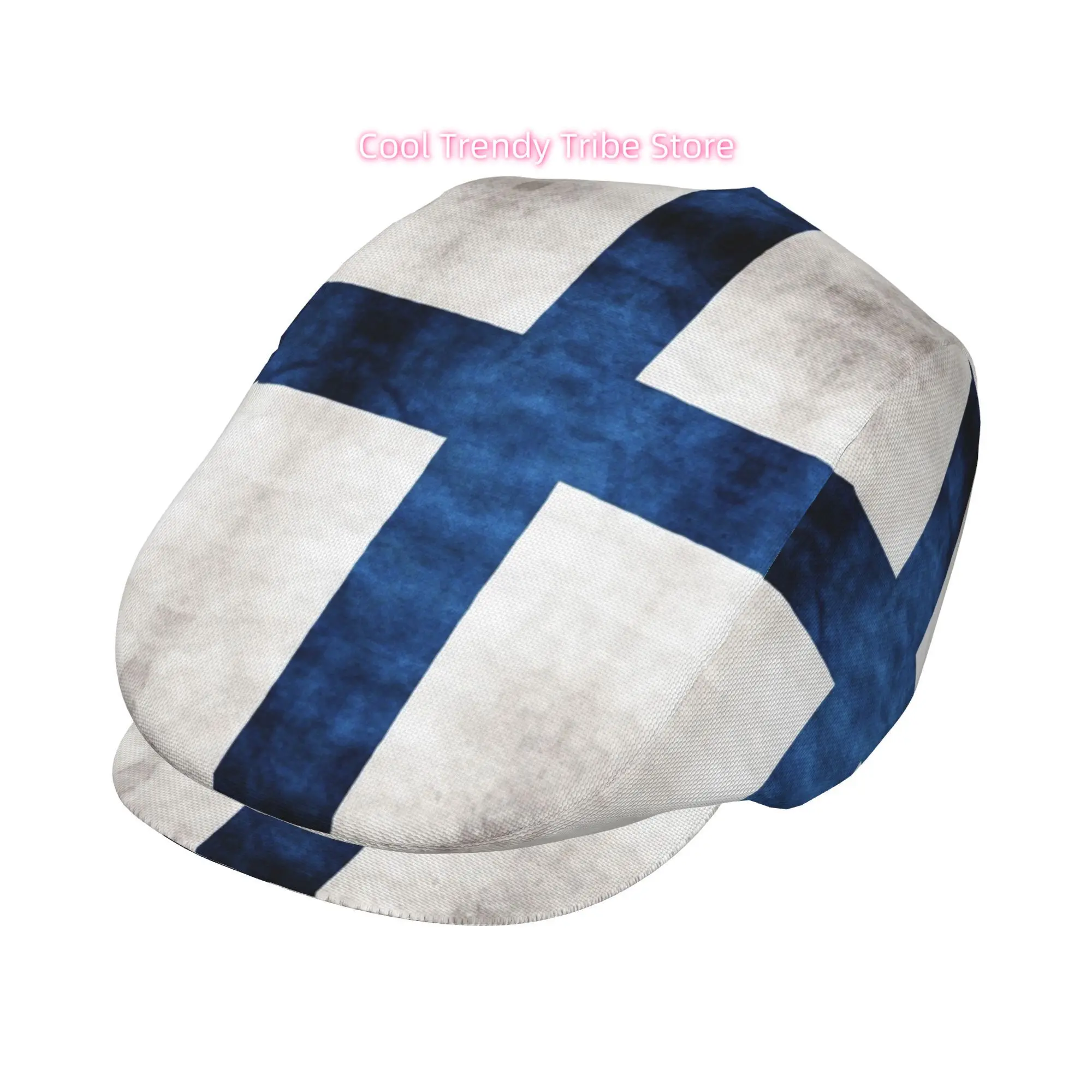 Textured Finnish Flag Art All-over Print Flat-top Hats for Men and Women, Newsboy Caps, Berets, Irish Hats, Driver Caps, Retro H