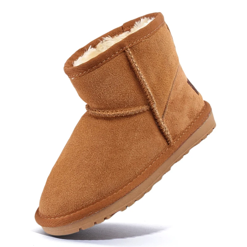 

Детские зимние ботинки, зимние замшевые ботинки из коровьей замши, теплая модная противоскользящая обувь, детские кожаные ботильоны из толстого искусственного меха на плоской подошве для мальчиков и девочек