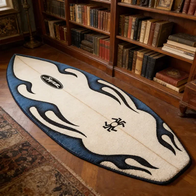 VIKAMA Surfboard Shaped Area Rug Soft Non Slip Bedroom Bedside Floor Mat Living Room Balcony Mat Home Decor