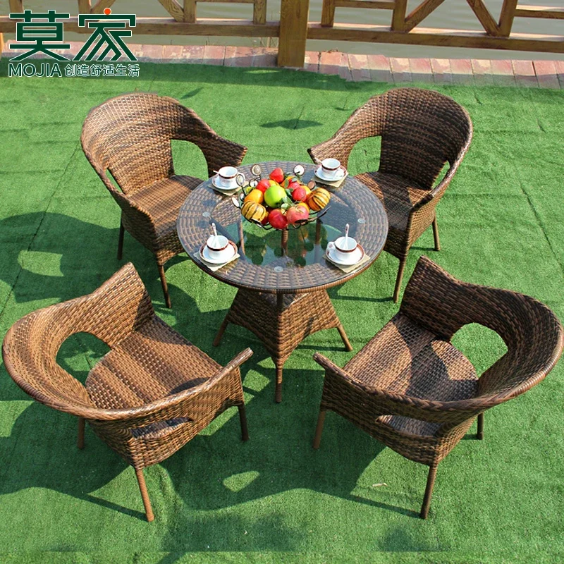 

Balcony Rattan Chair Three-Piece Outdoor Furniture Five-Piece Combination Handmade Rattan Table and Chair