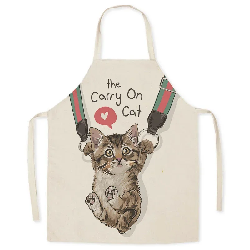 Cartoon Kitten Pattern Children's Apron Kitchen Cooking Baking Cleaning Apron Women, Parent-child Bib Sleeveless Linen Apron