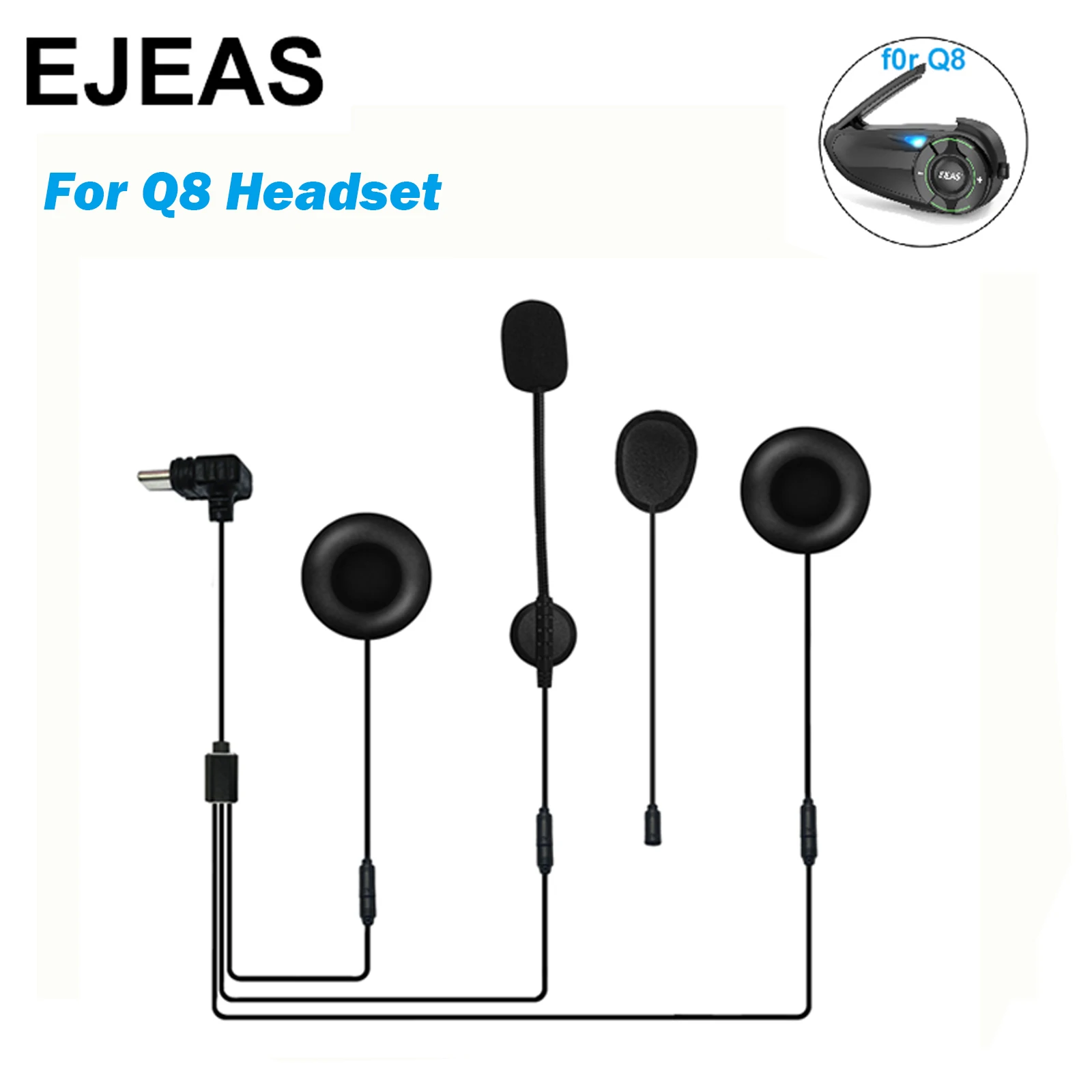 

For EJEAS Q8/Q7 Motorcycle Helmet Intercom Type-C Interface Headset