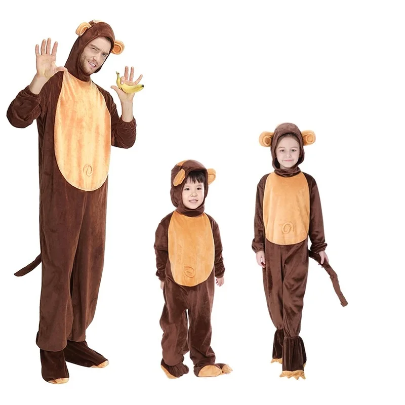 Halloween Monkey Bodysuit Role Play Animal Tights Brown Suit Animal Zoo Adult Children Parent-child Party Performance Clothing