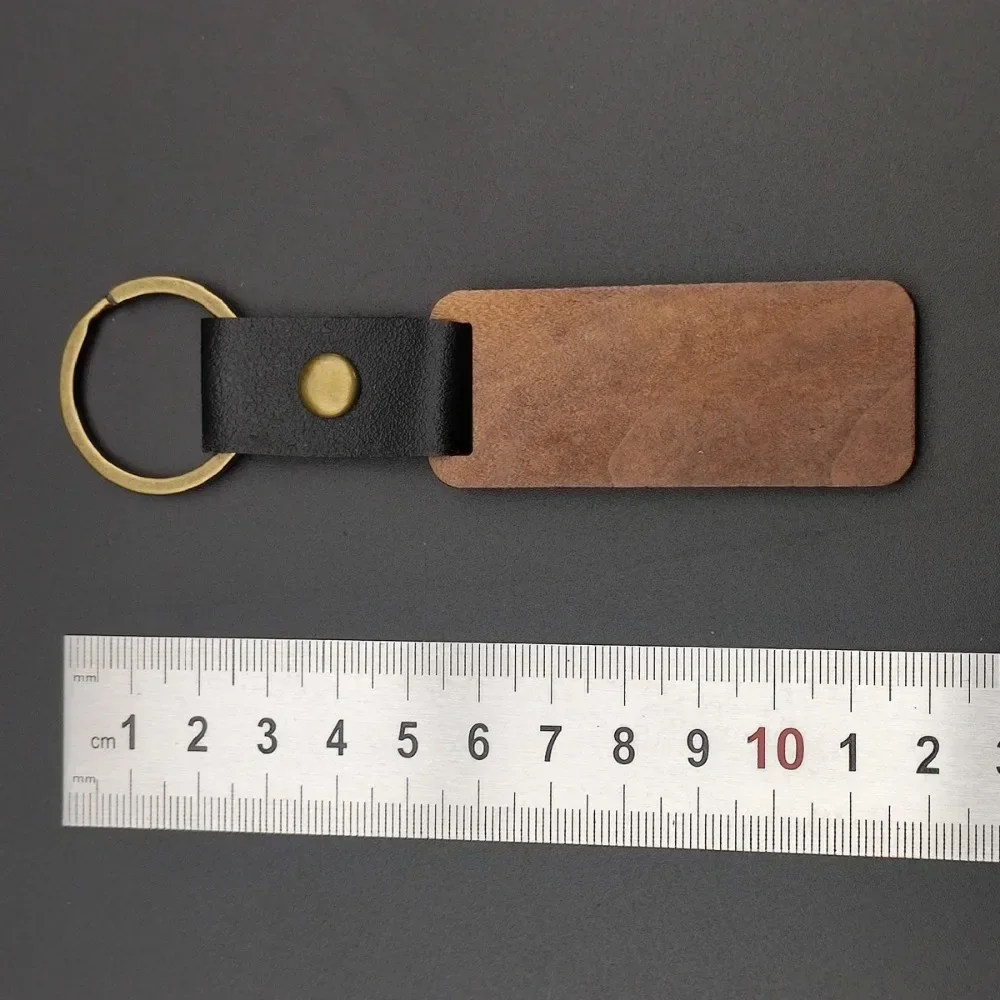 Creative And Simple Custom Keyring Leather Long Heart-Shaped Circle Wooden Keychain Engraving Name Leather Metal Souvenir