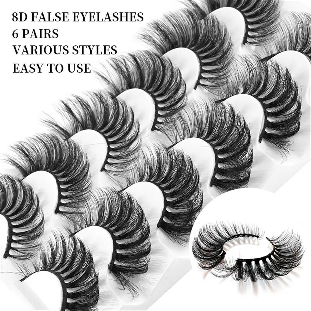 6 Pairs Dramatic Thick Eyelashes Wispy 8D Curly Fake Eyelashes False Eyelashes Lashes That Look Like Extensions Faux Mink Lashes