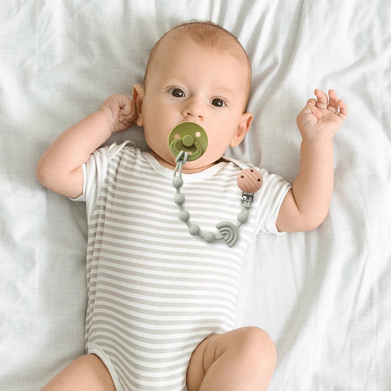 Food Grade Silicone Pacifier clip for Kids Anti-lost Rainbow Nipple Bracket Holder For Nursing Teether Chew Toys Gifts