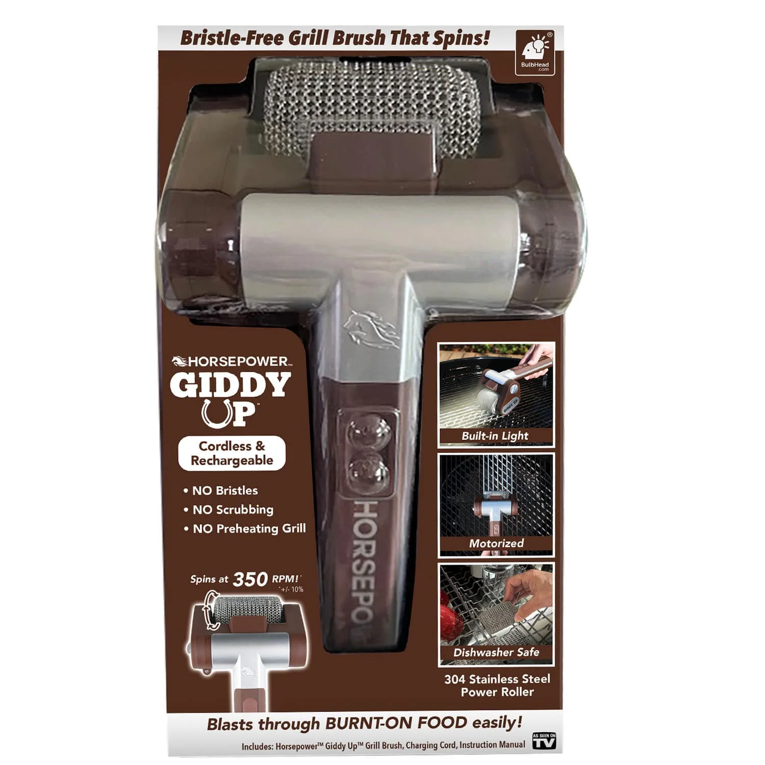 

Giddy up Grill Brush Heavy-Duty Stainless Steel Bristle Cleaning Tool for BBQ Grills