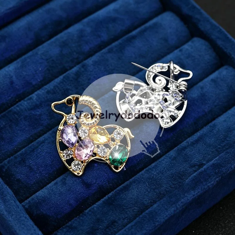 Unique Rhinestone Zodiac Sheep Brooch Creative Sheep Animal Decor Pin Fashion Clothing Accessory for Party Wear Gift for Women