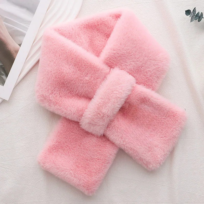 Women Winter Thicken Plush Fur Scarf Solid Candy Color Collar Shawl Neck Warmer Shrugs Knitted Long Super Warm Fur Scarf