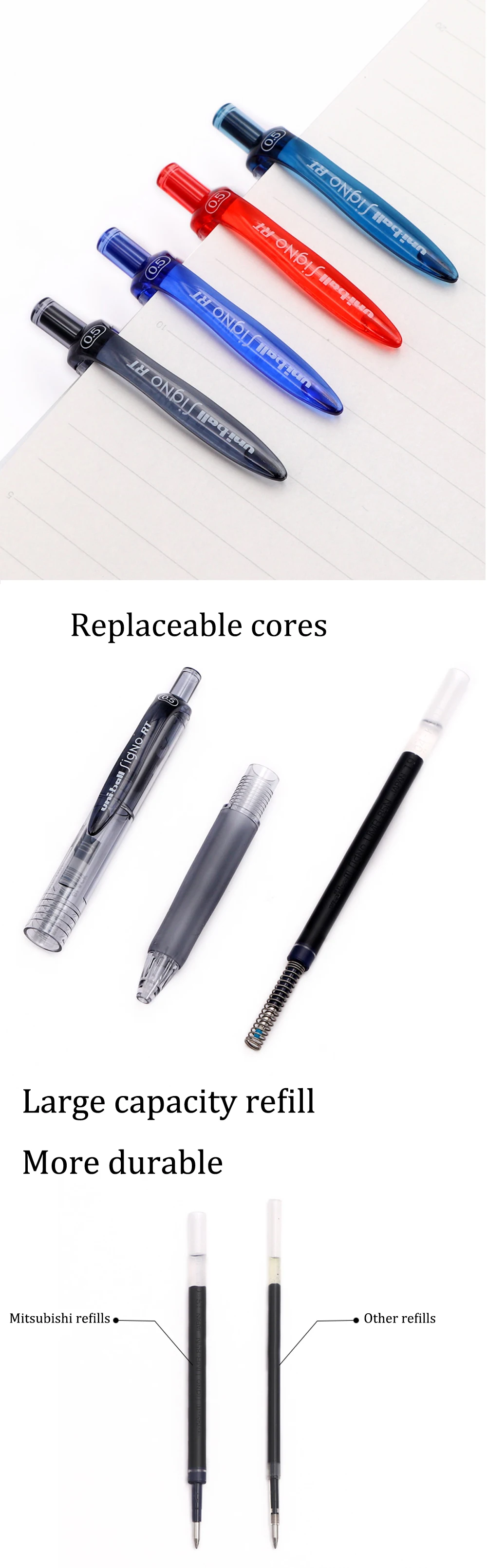 UNI Gelstift, schnell trocknend, zum Schreiben, glatt, Uniball Figno, Unterschriftenstift, 0,38/0,5 mm, für Schule, Bürobedarf, japanisches Briefpapier – Detail 2