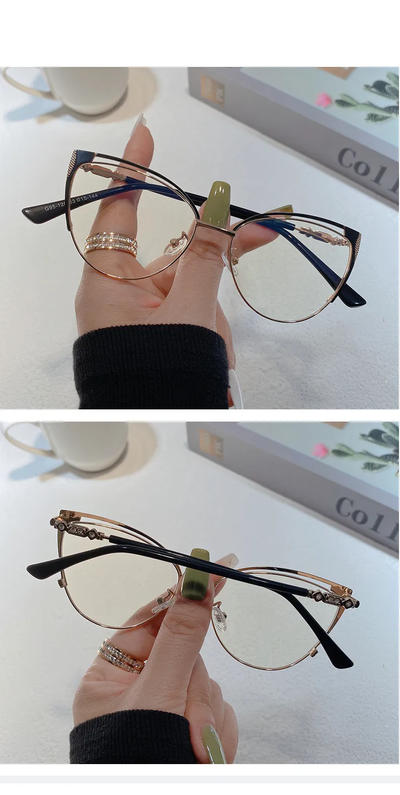 Neue Marke Design Retro Dame Cat Eye Rahmen Photochrome Anti Blau Licht Computer Hyperopie Frauen Lesebrille Grad 0 bis +6 – Detail 8