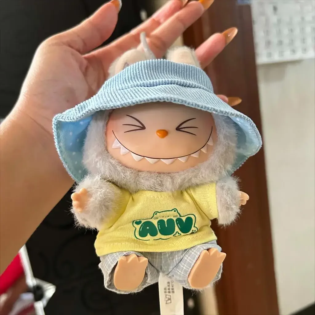 For 17 cm Liila Lucky cat /Labubu V1 V2 outfit baby clothes vinyl clothes sitting party cotton doll hat T-shirt pants set