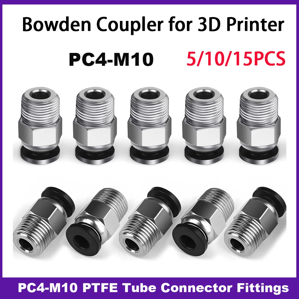 10PCS PC4-M10 PTFE Tube Connector Pneumatic Bowden Coupler Quick Push Fittings for Ender 3 V2 E3D V6 3D Printer Extruder Parts