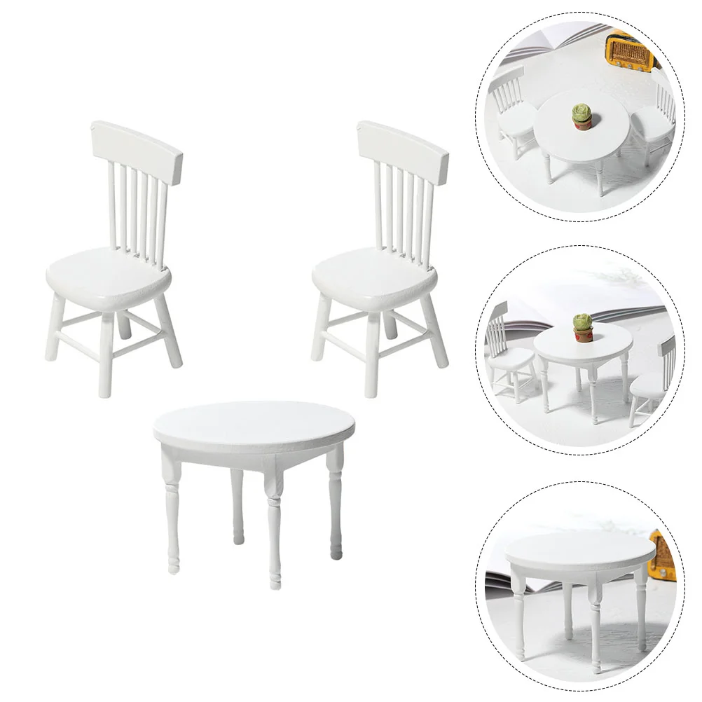 Furniture Dining Table and Chairs Mini Playhouse Accessory Set Accessories Furnish Kitchen Toy Supply White Children Plaything