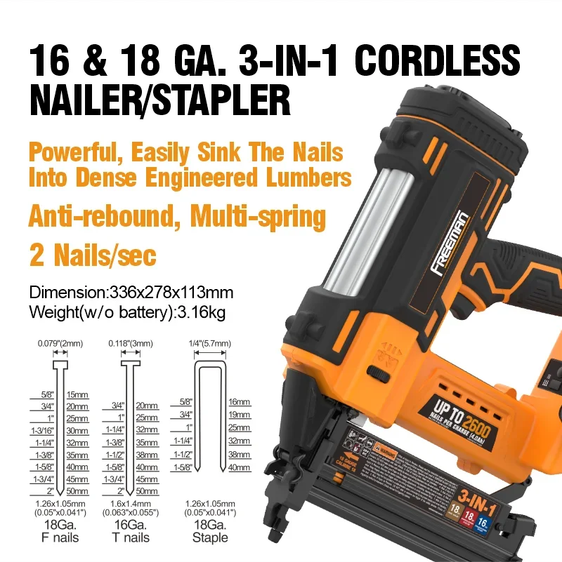 Original brand newFreem·an LD50·40·T50 Carp·entry 3 In 1 Electric Cordless 20V T50 16 Gauge Finishing Nail Gun F50 18 Gauge Br·a