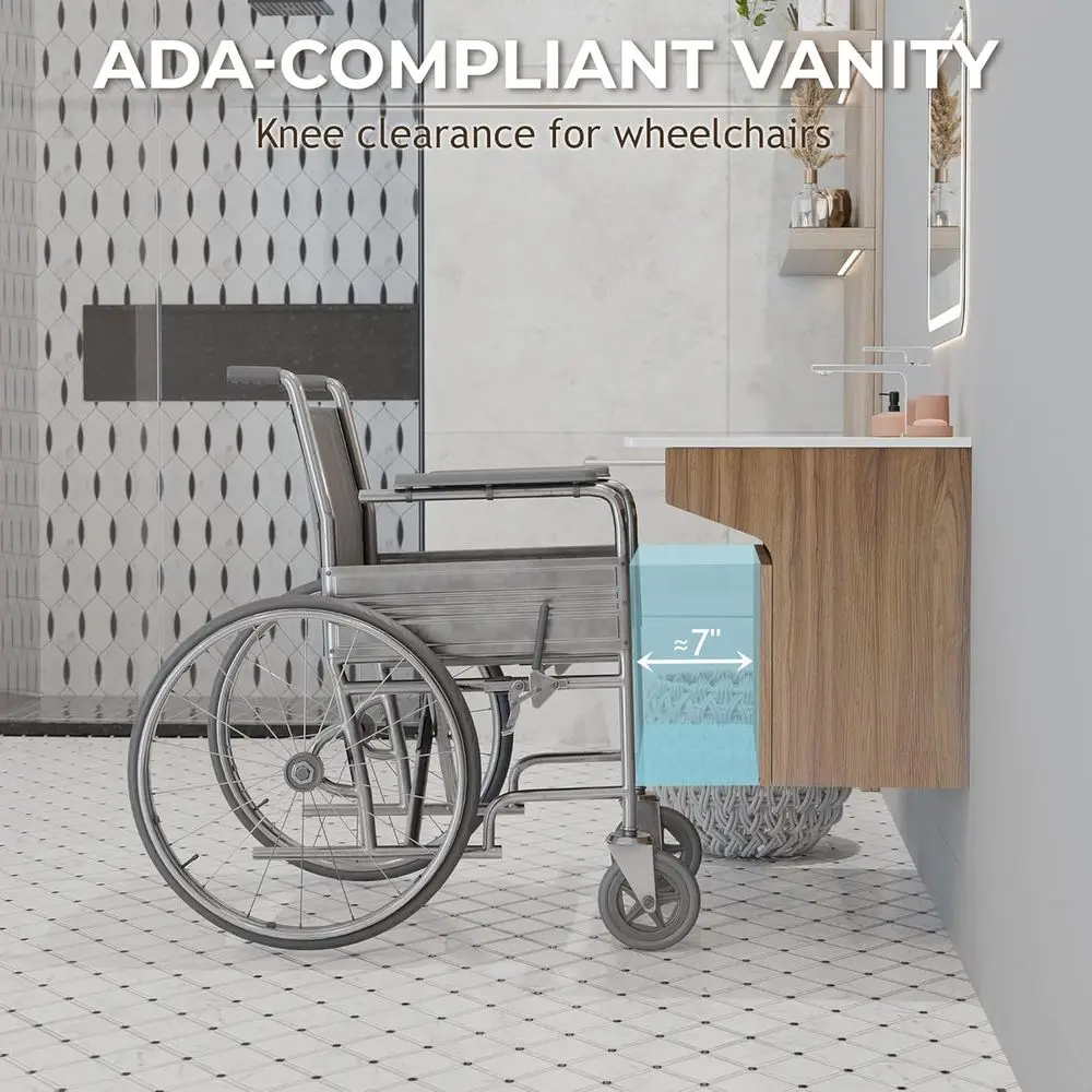 الغرور العائم الحديث المتوافق مع ADA مع خزانة خشبية وحجر الراتنج وقضيب إمساك لمستخدمي الكراسي المتحركة وكبار السن