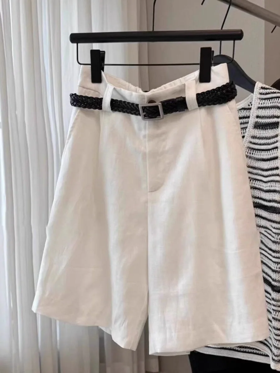 

Summer 2026 Women's plus Size Linen orts White Loose Casual Wide Leg Five-Quarter Pants Versatile Comfortable High Waist Tr...