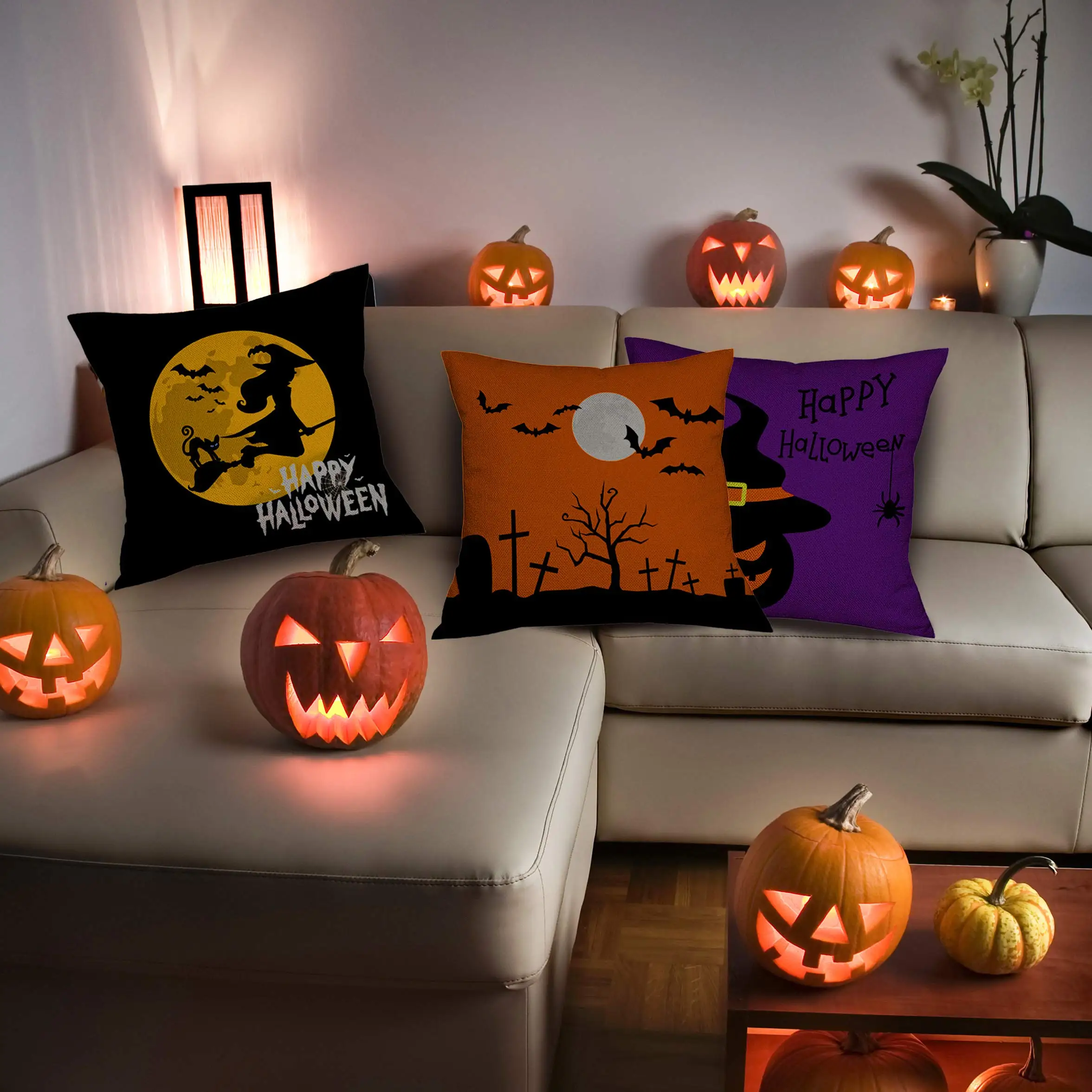 

Fall Decor Throw Pillow Covers Halloween Pillow Covers Trick or Treat 18X18 Inch Throw Pillow Cases for Halloween Decorations