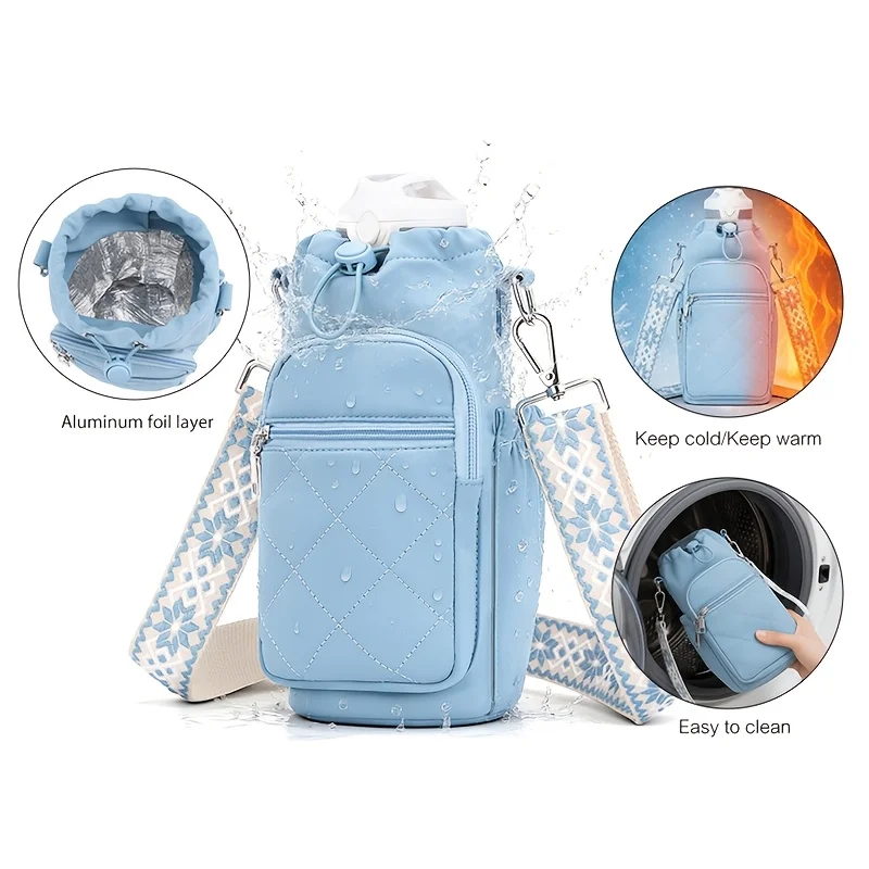 Crossbody Insulated Water Bottle Holder Bag Adjustable Strap Fits 40oz For Gym Travel Daily Nice Present For Women Teen Girls view 2