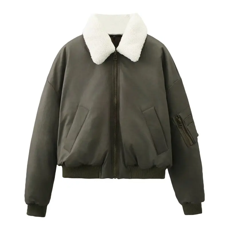 겨울 신상 여성 자켓 탈부착 가능한 인조 모피 칼라 빈티지 스타일 지퍼 롱 슬리브 출퇴근용 아우터웨어 2025