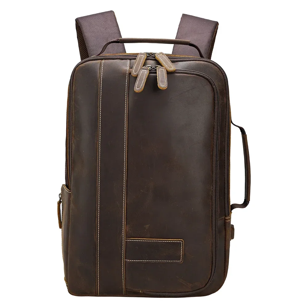 Customize Logo Vintage Genuine Leather BackPack 15.6 Inch Expansion Laptop Backpack Business Briefcase Real  Bag With USB