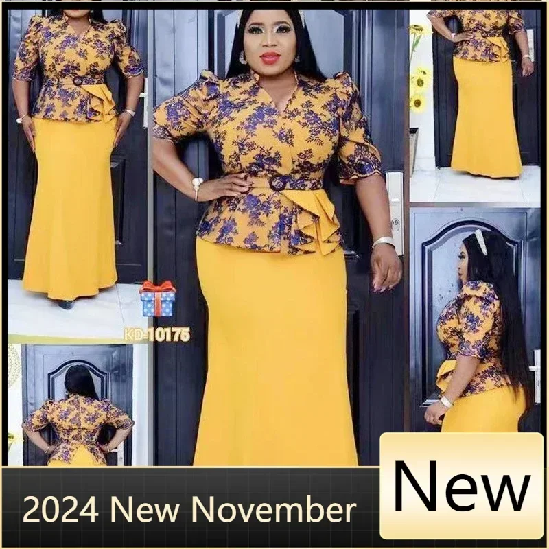 

Customized 2XL-6XL large size women's African mother Christmas dress Fake two-piece print Christmas party carnival night long dr