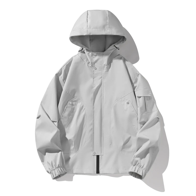 

Весенне-осенние куртки-карго с капюшоном, мужская ветрозащитная повседневная верхняя одежда, мужская однотонная водонепроницаемая свободная куртка с капюшоном, пальто для пар с длинными рукавами
