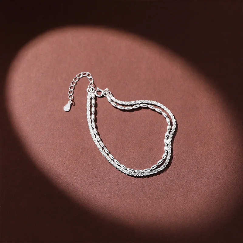 JYJIAYUJY 100% Whole Sterling Silver S925 Bracelet Starry Chain Silver Bead Double Layered Design Jewelry Gift Daily Use B021