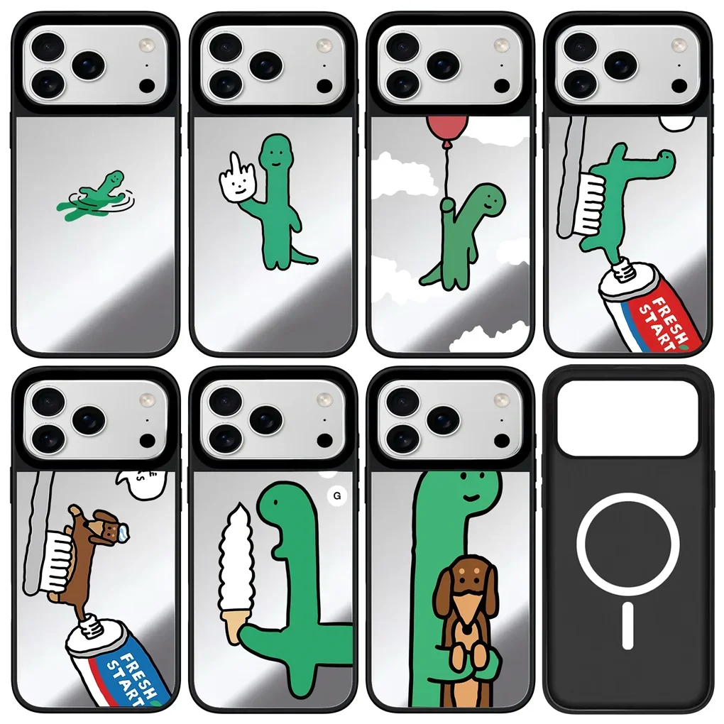 

Cartoon Toothpaste Mirror Surface Black Border Magnetic Phone Cases Cover for IPhone 12 13 14 15 16 17 Pro Max Cases