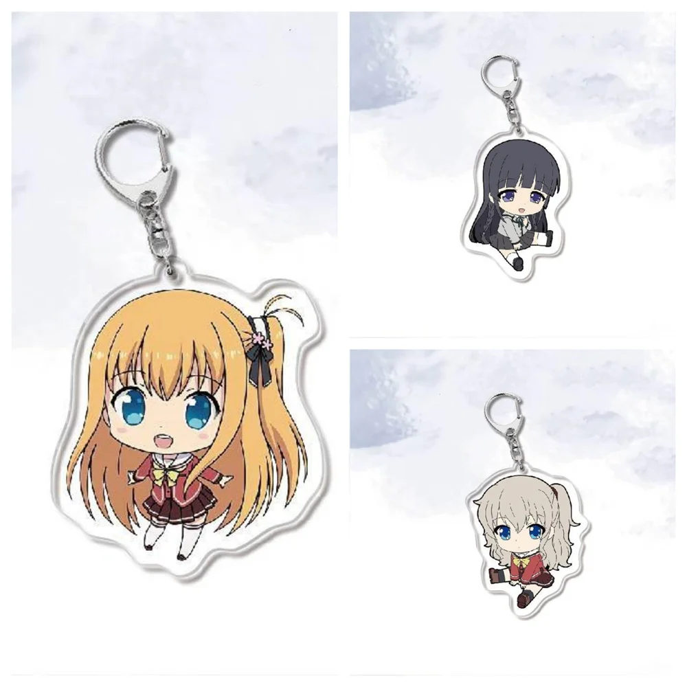 

6CM Anime Charlotte Keychain Acrylic Stand Model Cosplay Charm Characters Ornament Accesorios Goods Collection Gifts