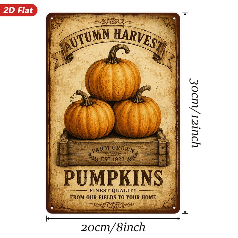 2D Flat, 1pc Vintage Pumpkin Harvest Metal Sign Wall Art, Autumn Harvest Wording, Farm Grown Pumpkins,