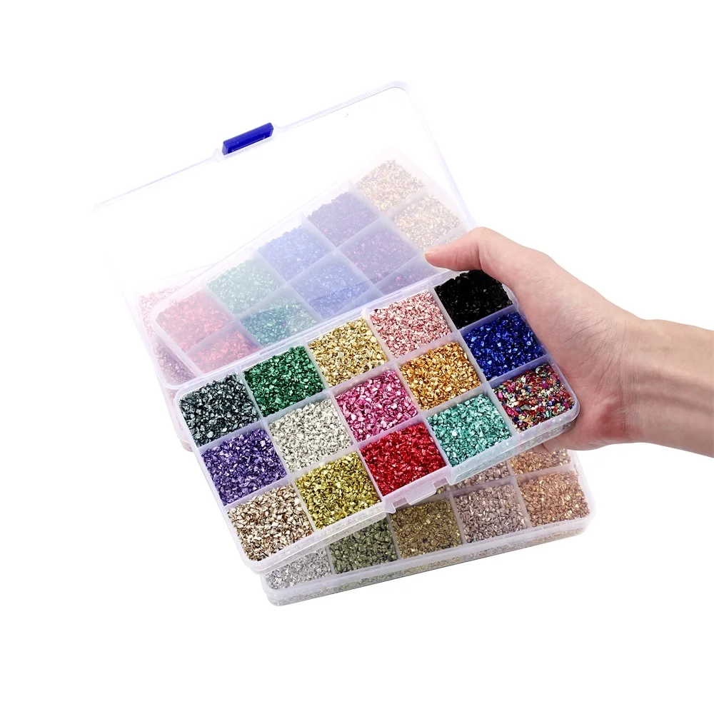 15 Grid/Box Glass Metal Crushed Stones Silicone Resin Fillings Kit For DIY Epoxy Resin Mold Nail Art Decoration Filler Set 300g