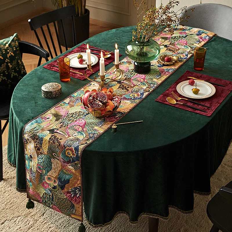 Light luxury Nordic dining table long fringed cover cloth American coffee table side cabinet table runner