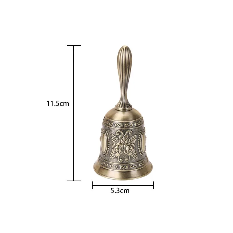 Vintage Embossed Metal Hand Bell with Handle Loud Sound Hand Call Bell Dinner Bell for Bar Hotel Classroom Wedding Home Decor