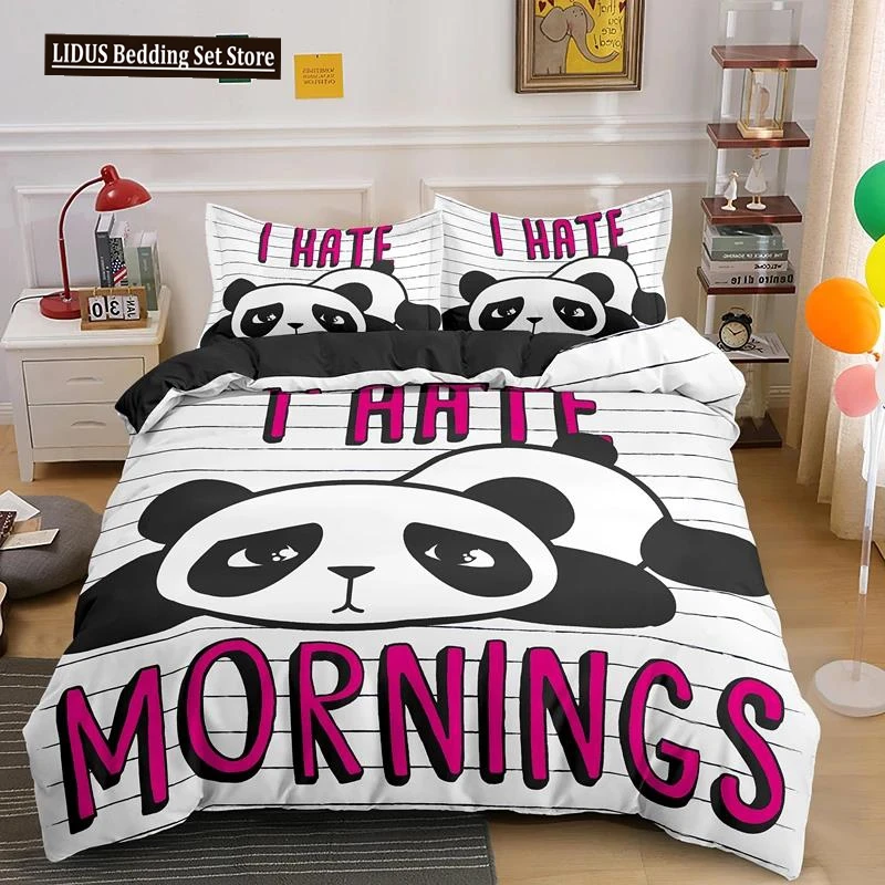 Cartoon Panda 3D Bedding Set Printed Cute Animal Duvet Cover Set Single Full Queen King Polyester Quilt Cover For Kids Girls