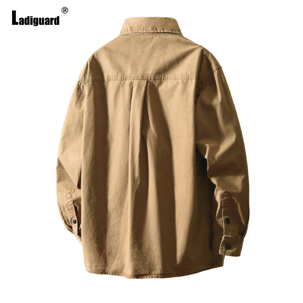 Plus Size Mens Casual Cotton Shirts Clothing 2026 Summer New Fashion Street Blouse Men Vintage Stand Pocket Top Outerwear Coffee