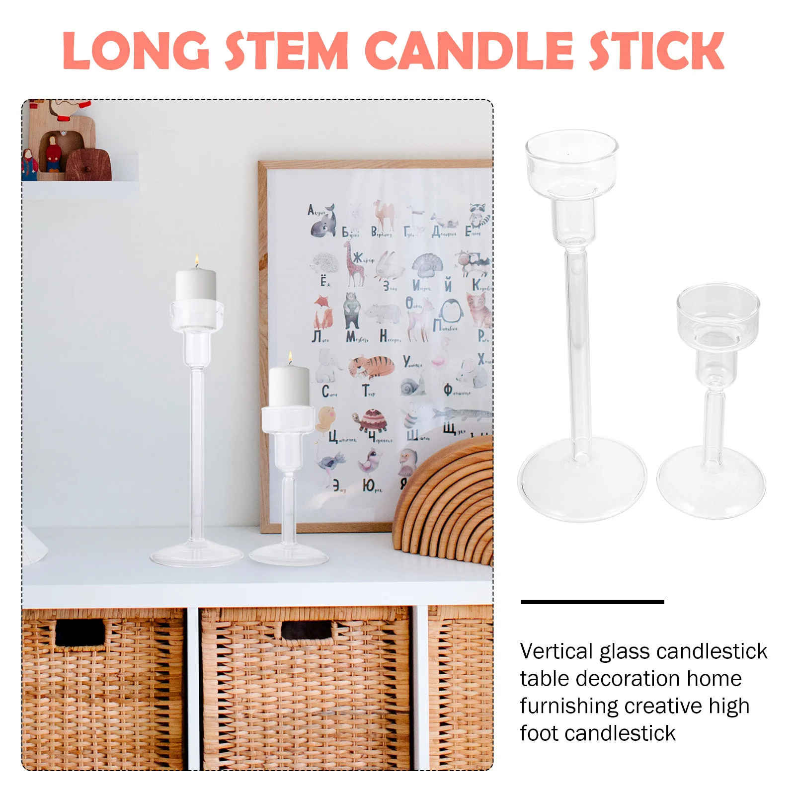 

2Pcs Standing Glass Candlestick Tall Holder for Home Decor Long Stem Candlestick Premium Glass Material Reusable