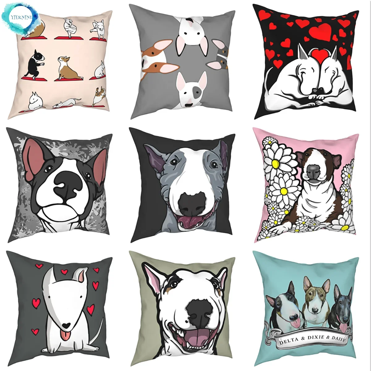 

Home Decor Funny Cute Bull Terrier Pattern Print Pillowcase Polyester Cushion Cover Decor 45x45cm