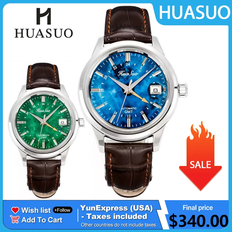HUASUO 39mm Men's Watch NH34 GMT Automatic Mechanical Movement Sapphire Crystal Stainless steel Original Design Watches