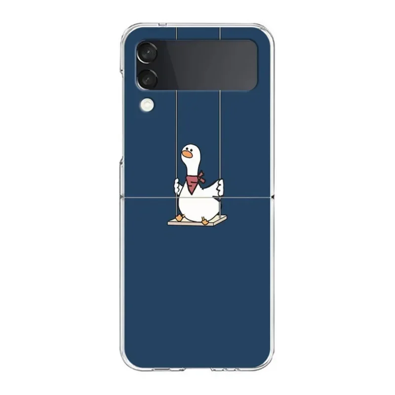 Nette Cartoon Ente Telefon Fall Für Samsung Galaxy Z Flip 6 5 4 3 Für Samsung Flip 6 flip 5 Harte Falten Tier Zurück Abdeckung Fundas