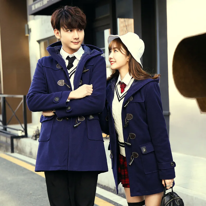 C025 Korean Version of Student Couples British School Uniforms Medium Woolen Coats Cotton Thickened Jackets