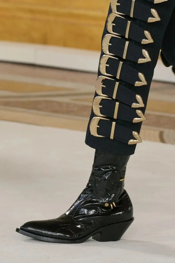 

Genuine Leather Soild Bling Rhinestone Pointed Toe Mid-Calf Women Boots Chunky High Heels Back Zipper Special Design Shoes