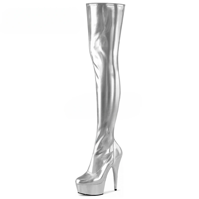 

Women's Boots Over The Knee New Lacquer Leather Nightclub Sexy Pole Dance Shoes Sexy Women 15CM Stiletto Side Zipper Women Shoes