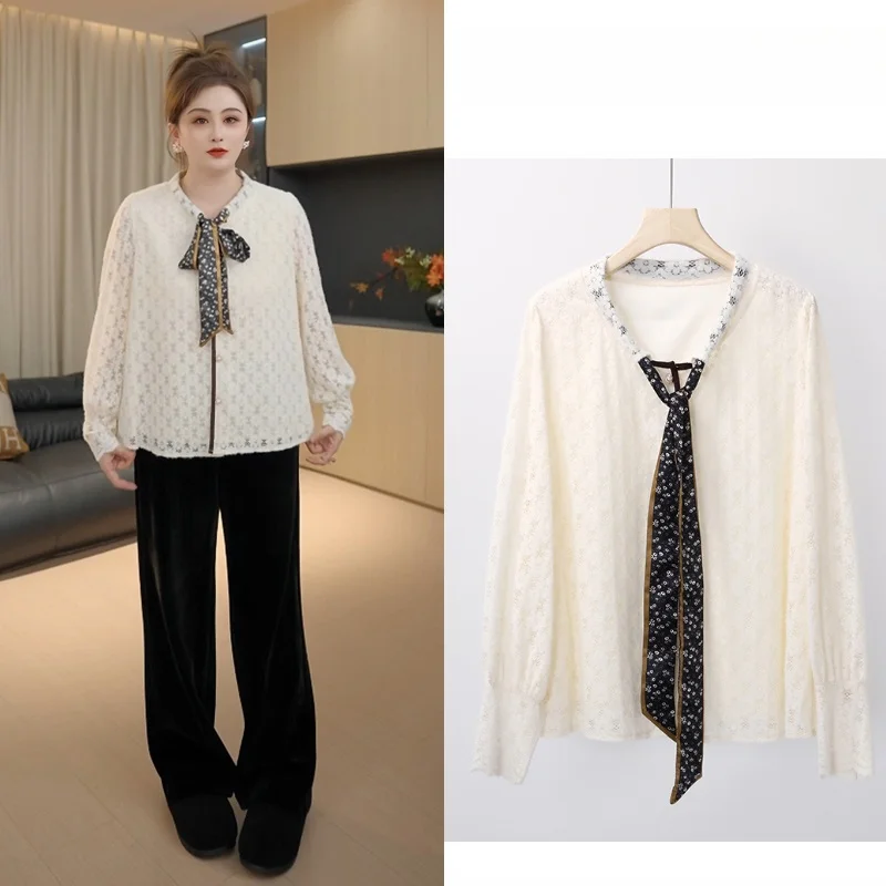 

Faionable Contrast Color Lace Flounce Velvet Women's Top Spring Summer Autumn New Arrival Casual Sle Nylon Fabric ort S...