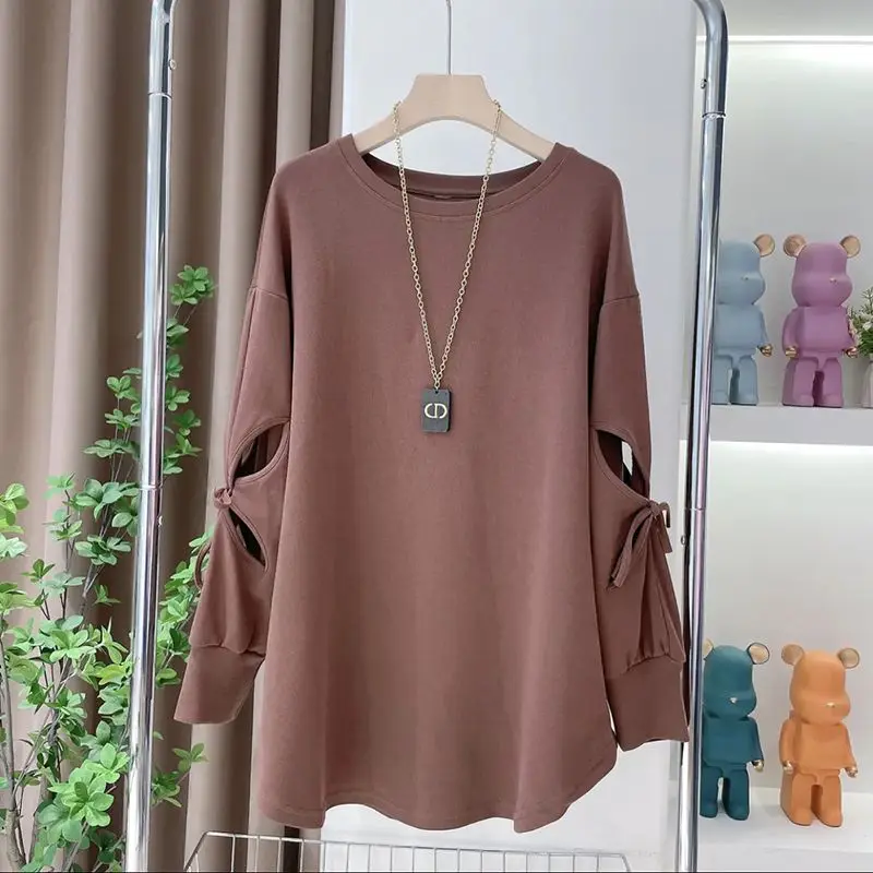 Stylish Solid Color All-match Bandage Hollow Out Blouse Women\'s Clothing 2022 Autumn New Oversized Casual Pullovers Korean Shirt