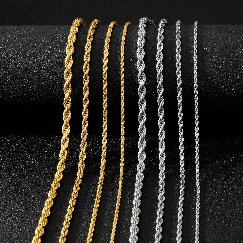 

Durable Real 18K Gold Plated Rope Chain 2.5mm 3mm 4mm 6mm Stainless Steel Jewelry Thin Link Thick Twisted Necklace for Women Men