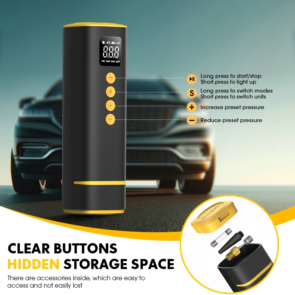 CARSUN Car Tire Air Pump Mini Air Compressor Portable Wired Inflator For Car Motorcycle Bicycle With Extended Power Cord view 6